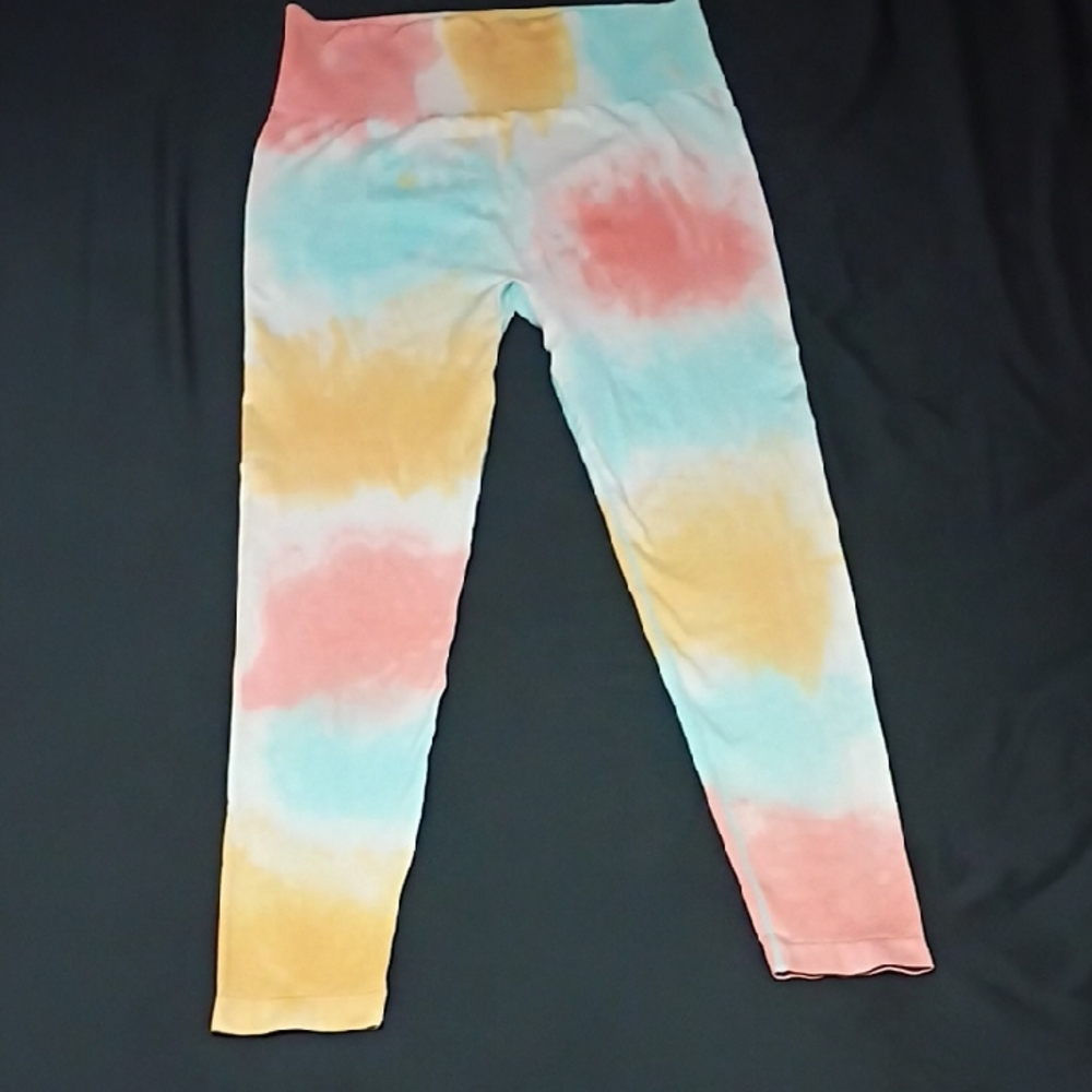 Women's Tie-Dye High-Waist Leggings - Pastel Pink, Blue & Yellow